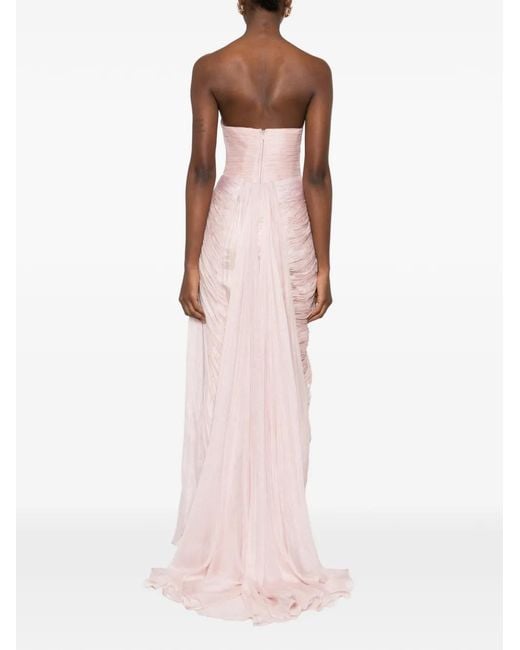 IRIS SERBAN Pink Draped Metallic Maxi Dress