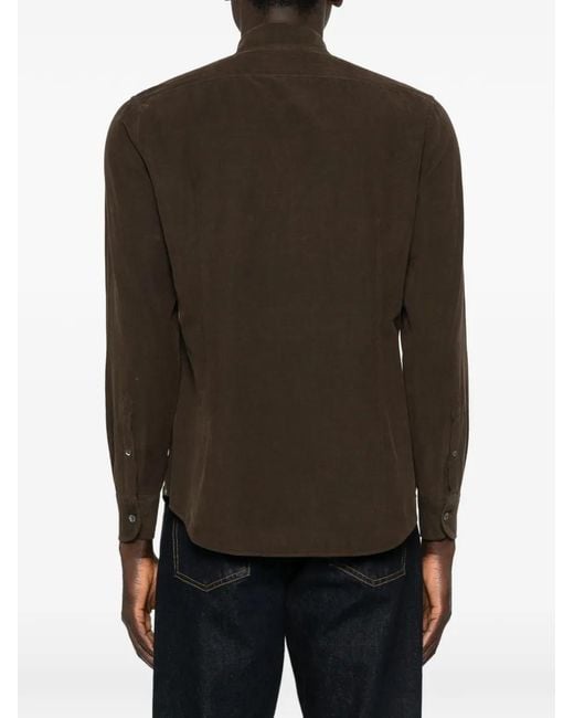 Corneliani Brown Buttoned Corduroy Shirt for men