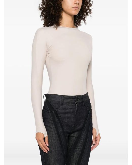 Mugler White Long-Sleeve Thumb-Holes Bodysuit
