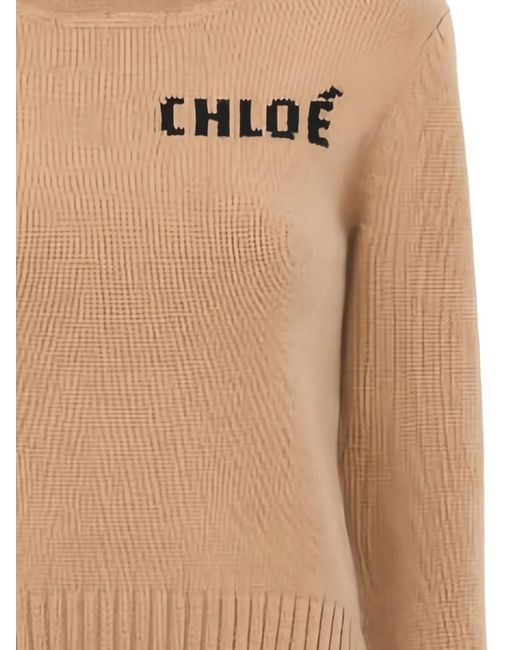 Chloé Natural Wool And Cashmere Blend Sweater With Logo