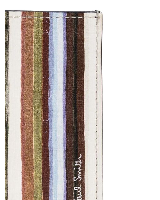 Paul Smith White Striped Leather Cardholder for men