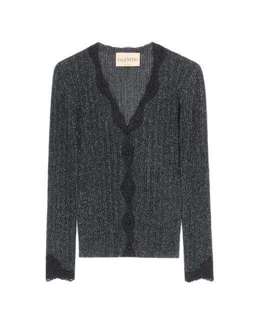 Valentino Garavani Gray Lurex Knit Cardigan With Lace