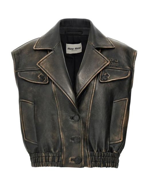 Veste De Moto Sans Manches Miu Miu en coloris Black