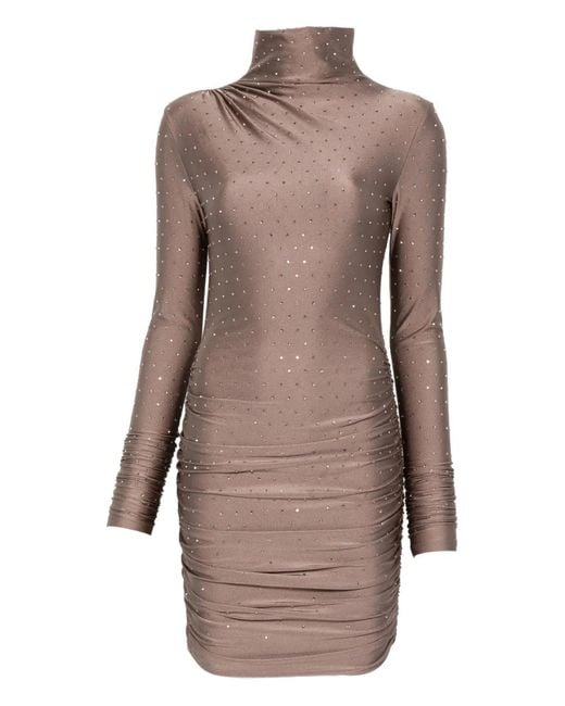 ANDAMANE Brown High-Neck Rhinestone-Embellished Dress