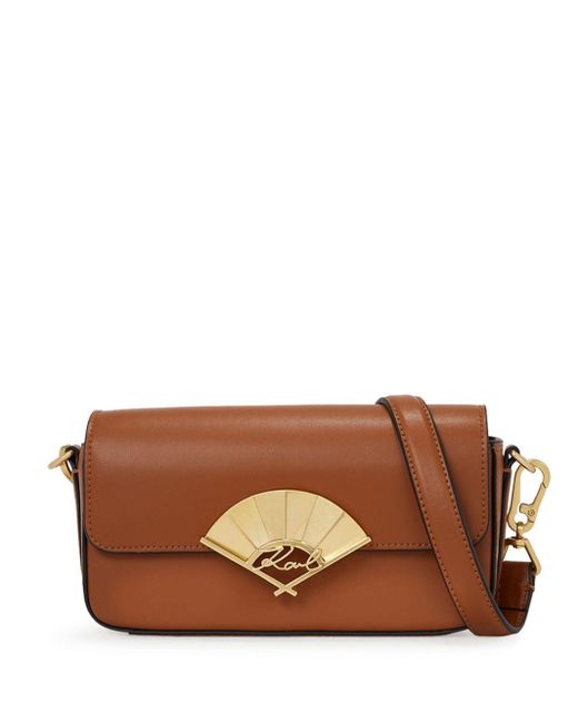 Karl Lagerfeld Brown Small Signature Fan Leather Crossbody Bag