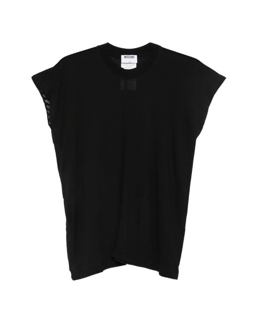 Moschino Black Relaxed Viscose Flutter Sleeve T-Shirt