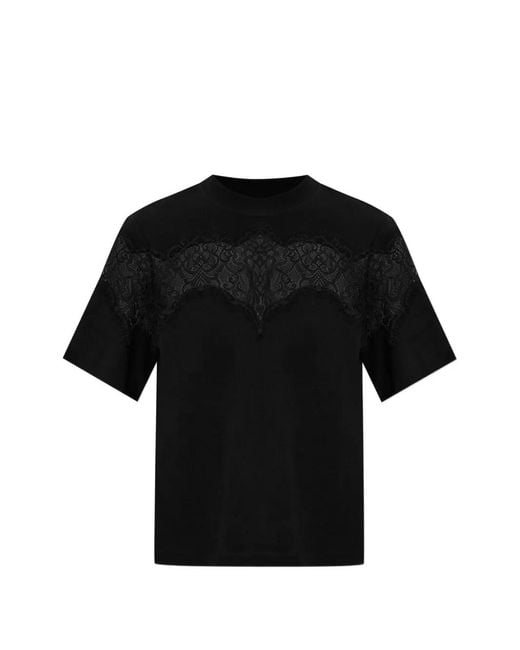 AllSaints Black Lisa Lace-Panel T-Shirt
