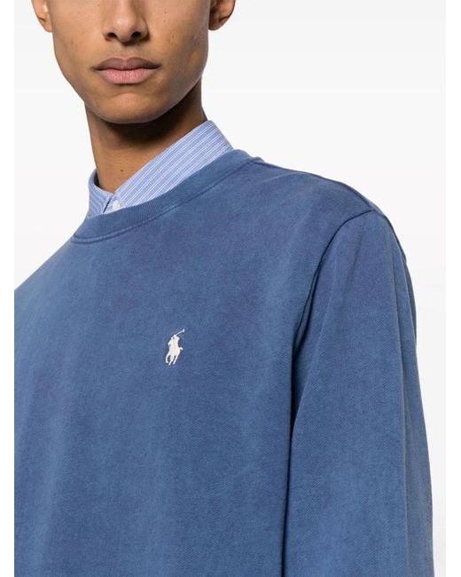 Polo Ralph Lauren Blue Logo-Embroidered Cotton Sweatshirt for men