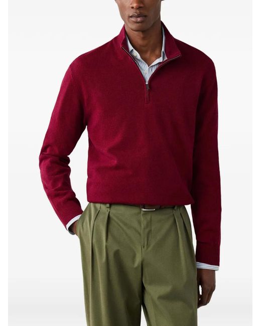 Hackett Red Quarter-Zip Elbow-Patch Knit for men