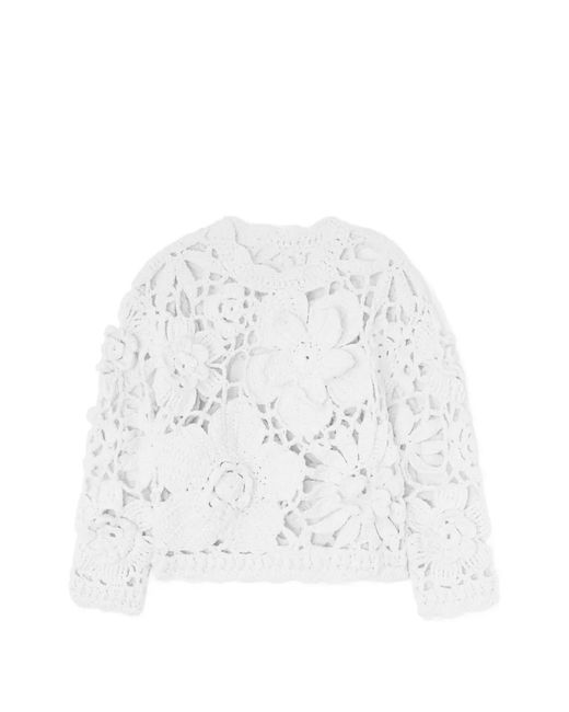 Ganni White Hand Crochet Crewneck