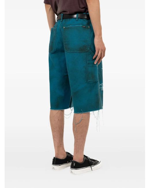 KAMIYA Blue Distressed Painter Shorts for men