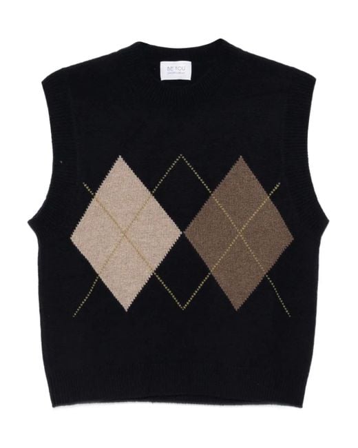 Be You Black Diamond-Pattern Sleeveless Sweater