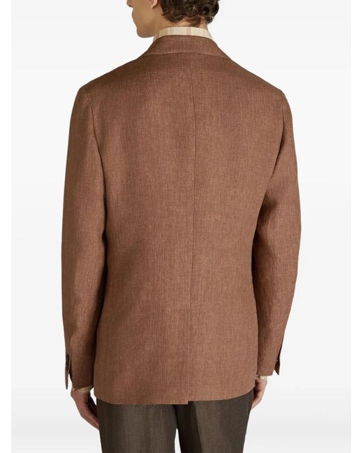 Incotex Brown Single-Breasted Linen Jacket for men