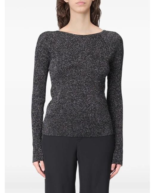 Moschino Black Pull En Maille Métallisée À Col Bateau