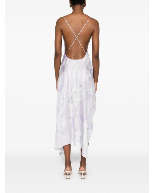Emilio Pucci White Iride-Print Silk Twill Midi Dress