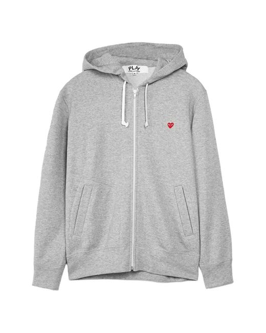 Comme des Garçons Men's Gray Play Heart-Patch Hoodie