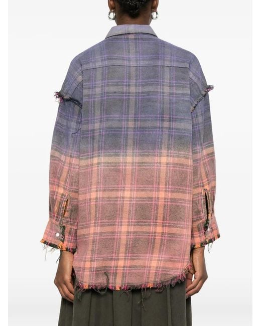 R13 Purple Reversible Frayed Check Shirt