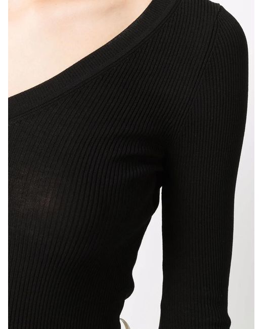 P.A.R.O.S.H. Black V-Neck Fine-Knit Top