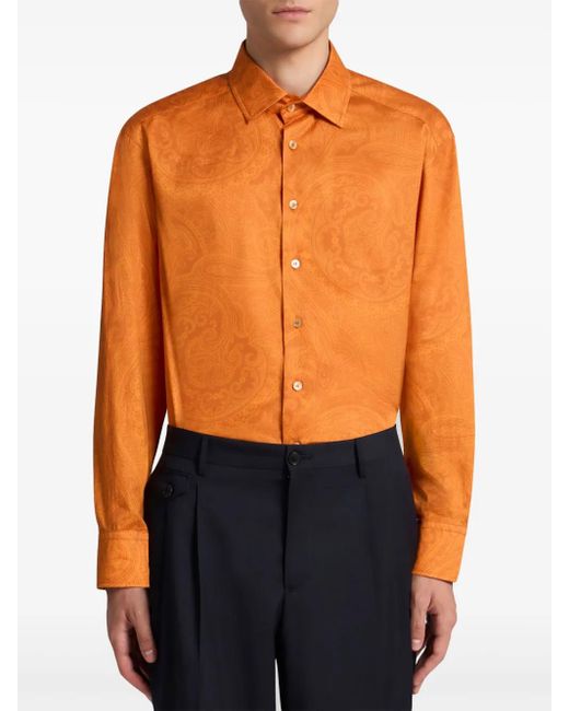 Etro Orange Chemise En Coton À Imprimé Cachemire for men