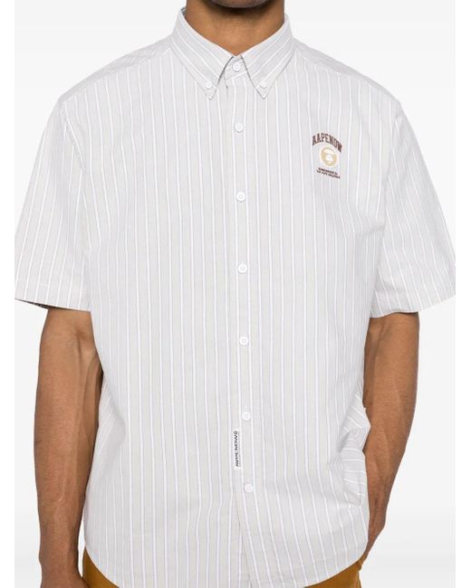 Aape By A Bathing Ape White Aapenow Moonface-Logo Striped Shirt for men