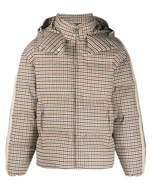 Palm Angels Gray Check-Pattern Hooded Puffer Jacket for men