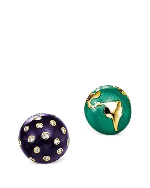 Verdura Green Night And Day Diamond Stud Earrings