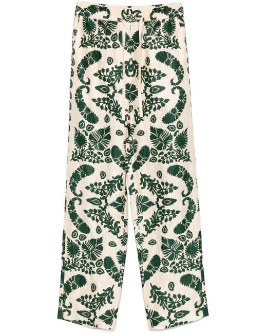 Sandro Green Floral-Print Trousers