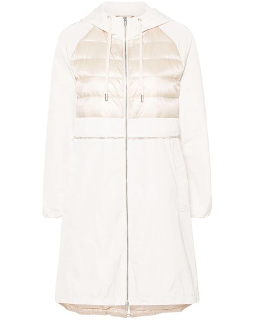Peserico White Bead-detail Quilted-panels Coat