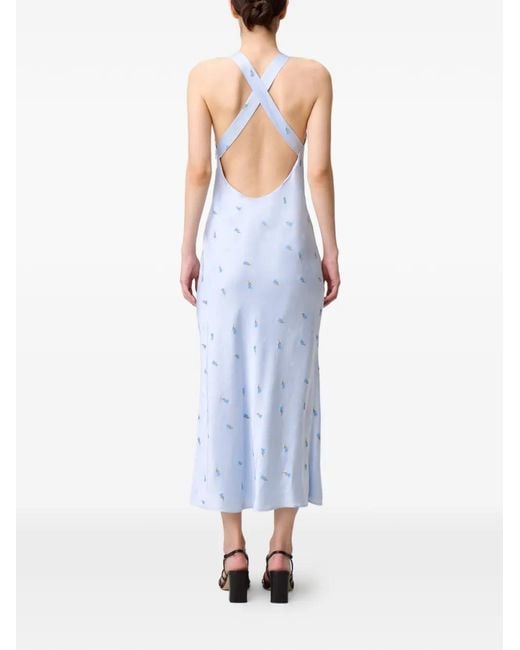 Claudie Pierlot Blue Satin Open-Back Dress