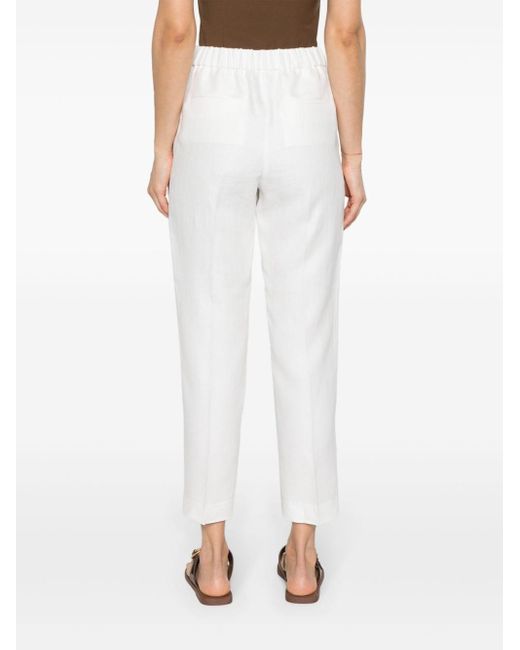 Peserico White Beaded-trim Linen Trousers