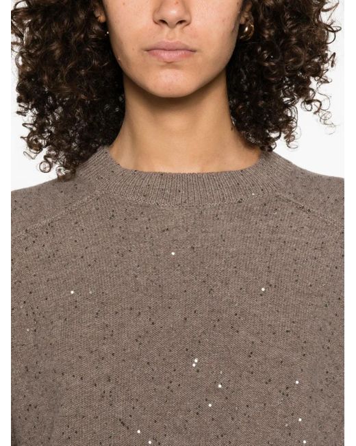 Jersey con lentejuelas y cuello redondo Antonelli de color Brown