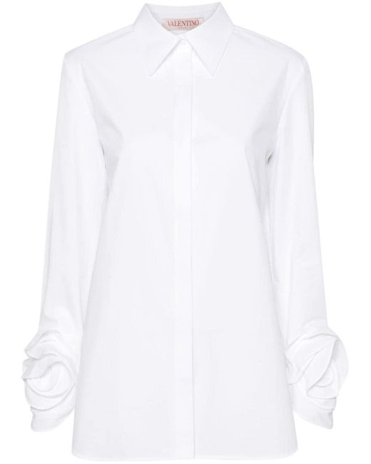 Valentino Garavani White Flower-embellished Cotton Shirt