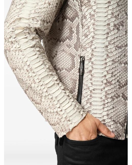Philipp Plein White Python-Leather Moto Jacket for men