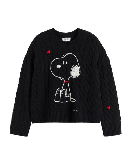Chinti & Parker Black X Peanuts Snoopy-Motif Cable-Knit Sweater