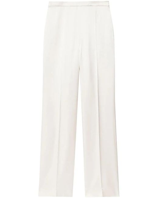 Another Tomorrow White Pintuck Straight-Leg Viscose Trousers