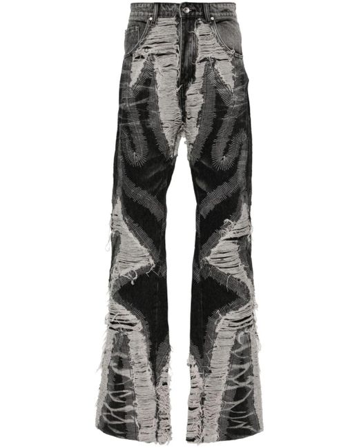 Who Decides War Gray Path Distressed-effect Wide-leg Jeans for men