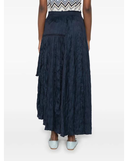 Maje Blue Plissé Midi Skirt