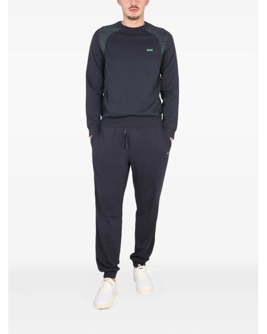 Boss Blue Striped-Panel Crew Neck Sweatshirt for men
