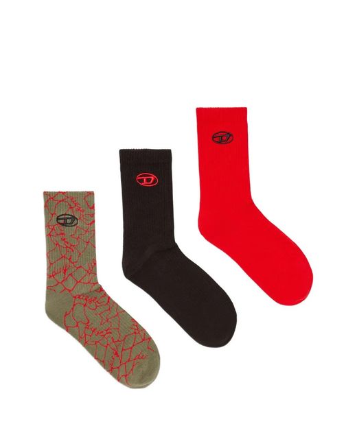 DIESEL Red Logo-Print Cotton Socks (Pack Of Three) for men