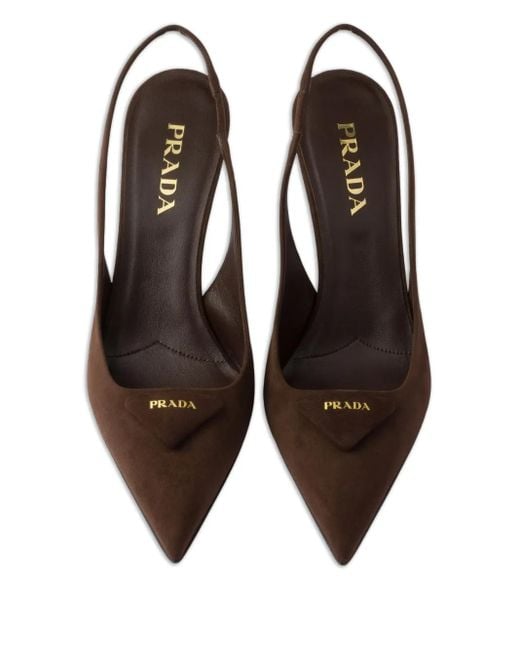 Prada Brown Slingback-Pumps Mit Triangel-Logo 75Mm