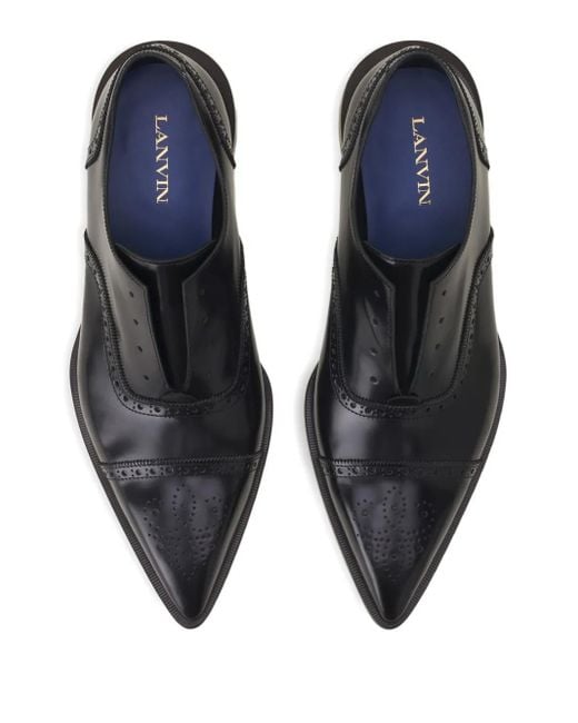 Lanvin Black Pointed Toe Brogue Flat Shoes for men