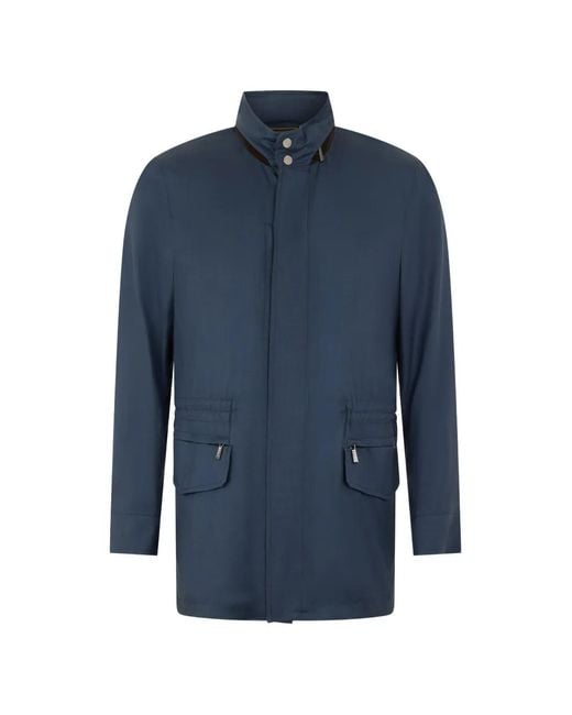 Moorer Blue High-Neck Coat for men
