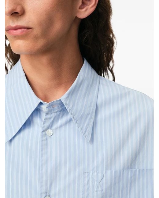 AMI Blue Adc Long Sleeve Cache Cotton Shirt