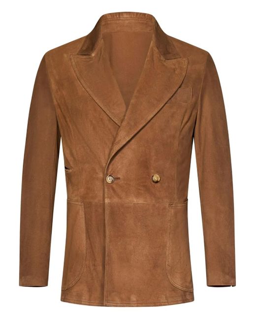 メンズ Franzese Collection ピークドラペル スエードダブルジャケット Brown