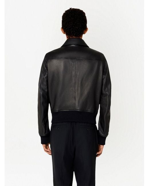 AMI Black Ami Paris Zip-up Leather Jacket