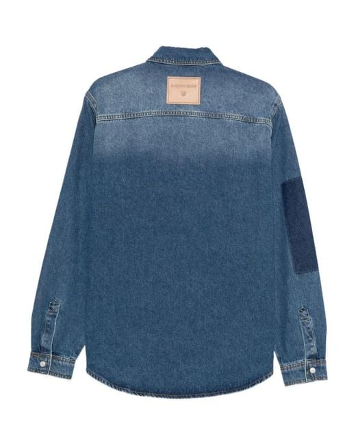 Iceberg Blue Logo-Patch Denim Shirt for men