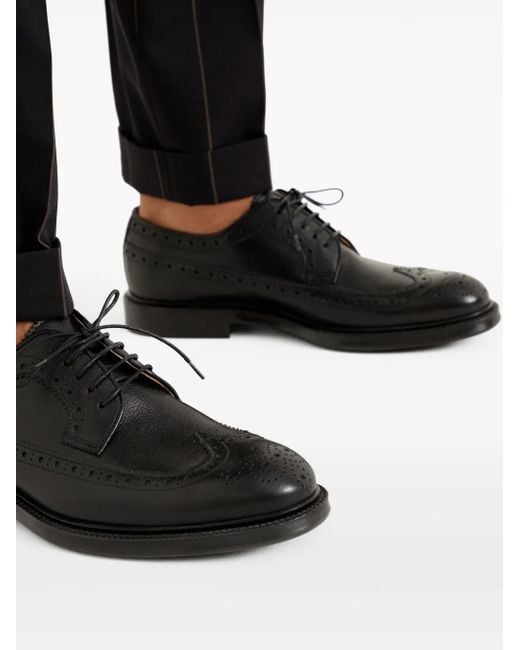 Brunello Cucinelli Black Leather Derby Shoes for men