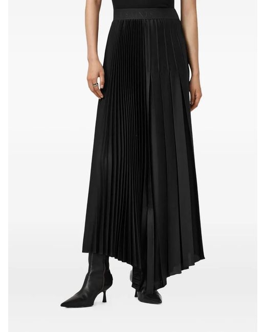 AllSaints Black Jax Pleated Midi Skirt
