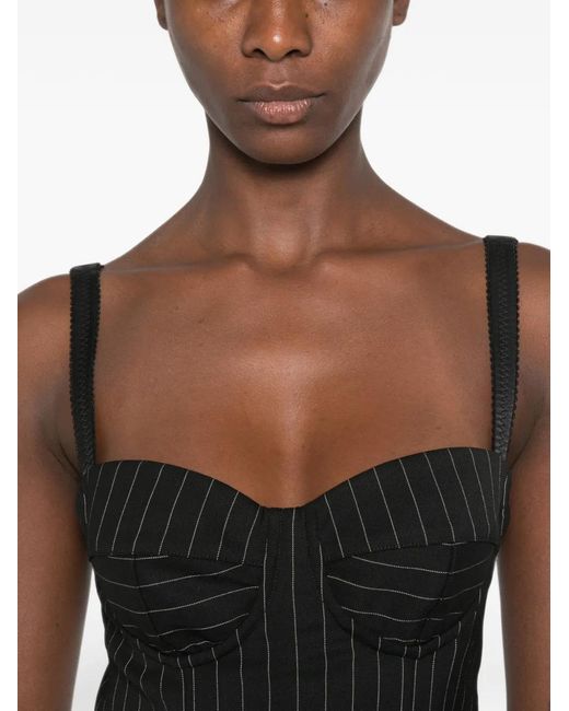 Dolce & Gabbana Black Pinstripe-Print Sweetheart-Neck Dress