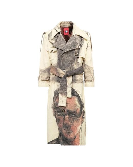 Kidsuper White Sketched Faced Long-Sleeve Trench Coat for men